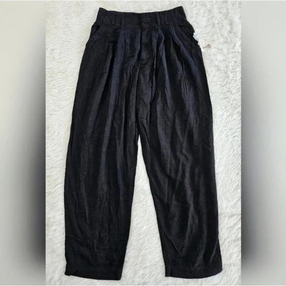 NWT Free People size 4 Linen Trouser Black Wide Leg - Picture 3 of 10